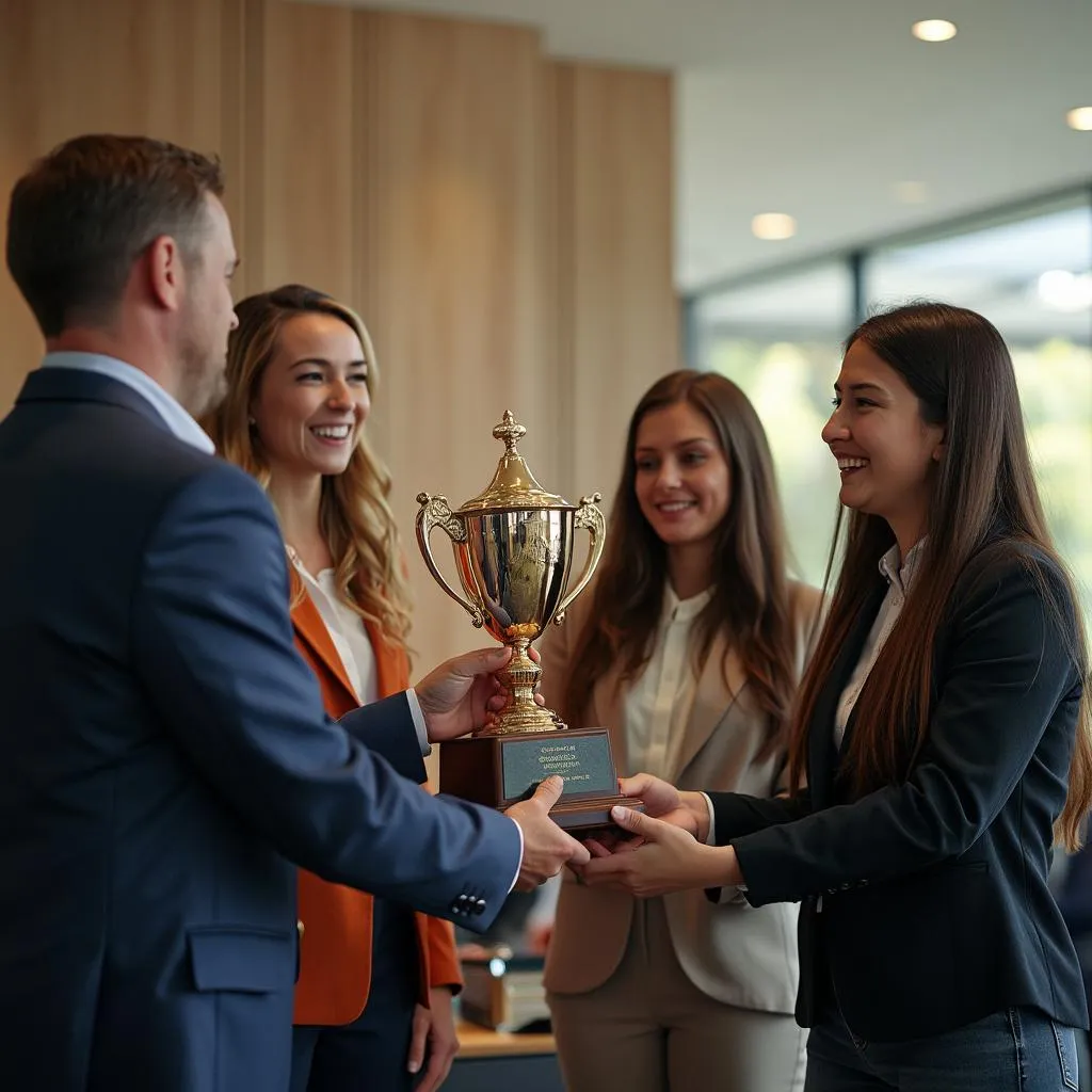 Equipe CompraSábia recebendo prêmio de educação financeira